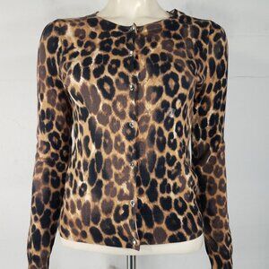 NWT Express black brown animal print lightweight jeweled button cardigan Small
